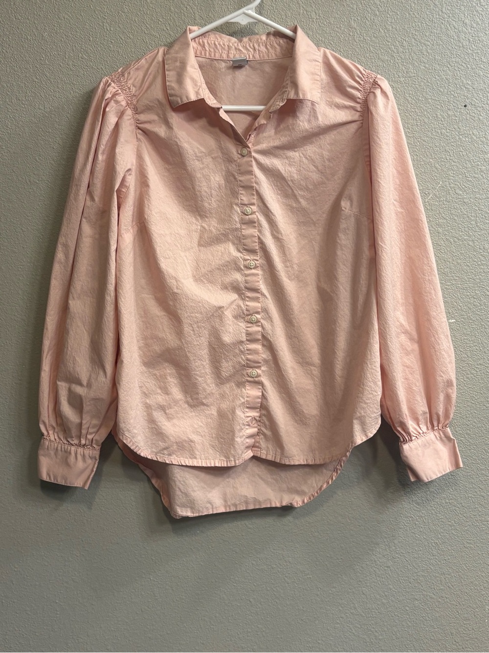 Old Navy Pink Puff Sleeve Button Down Blouse Medium 100% Cotton